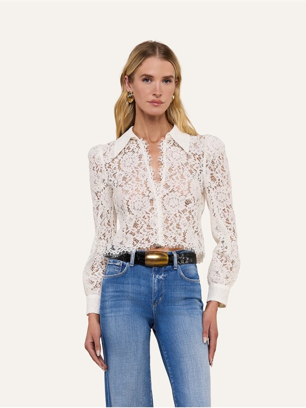 $475 NWT L’agence Anita Lace Blouse In Ivory Size S